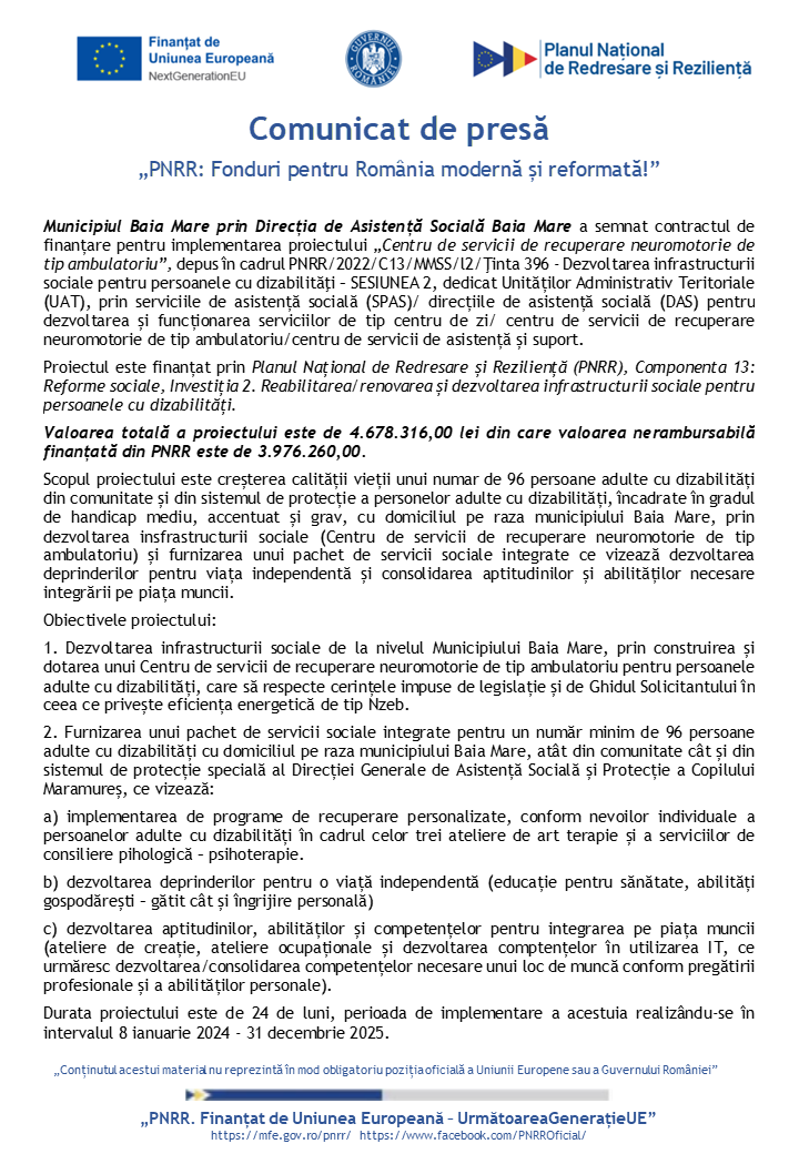 Comunicat de presa PNRR